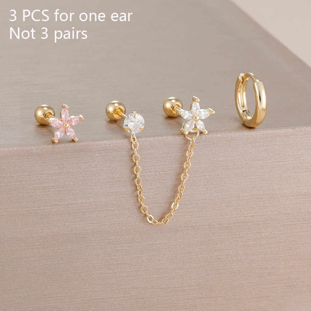 Lot de 3 boucles d’oreilles zircon