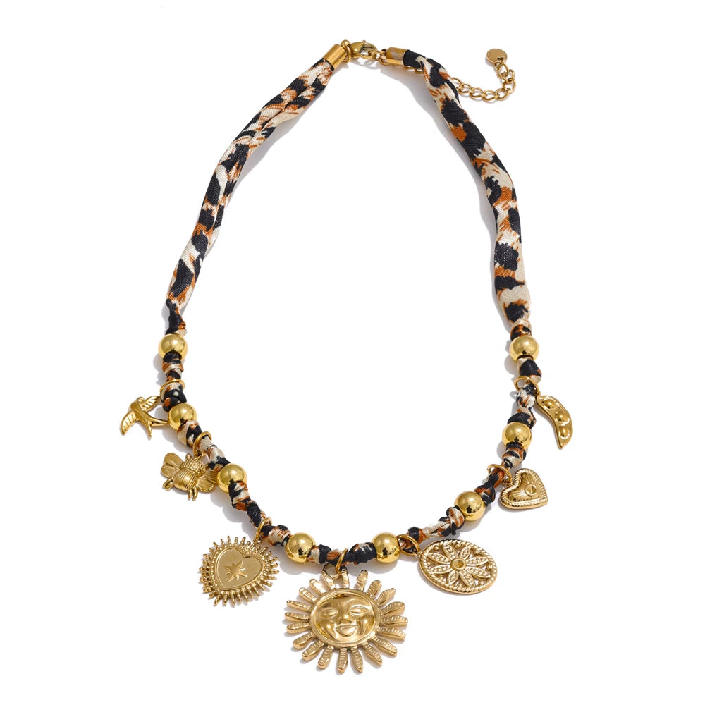 Collier charms soleil & cœur