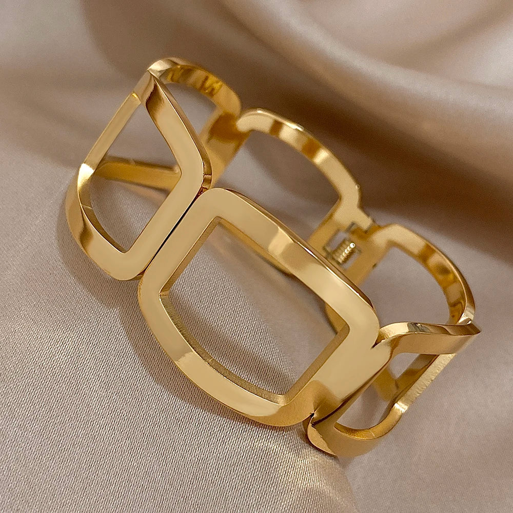 Bracelet Manchette Géométrique en acier inoxydable
