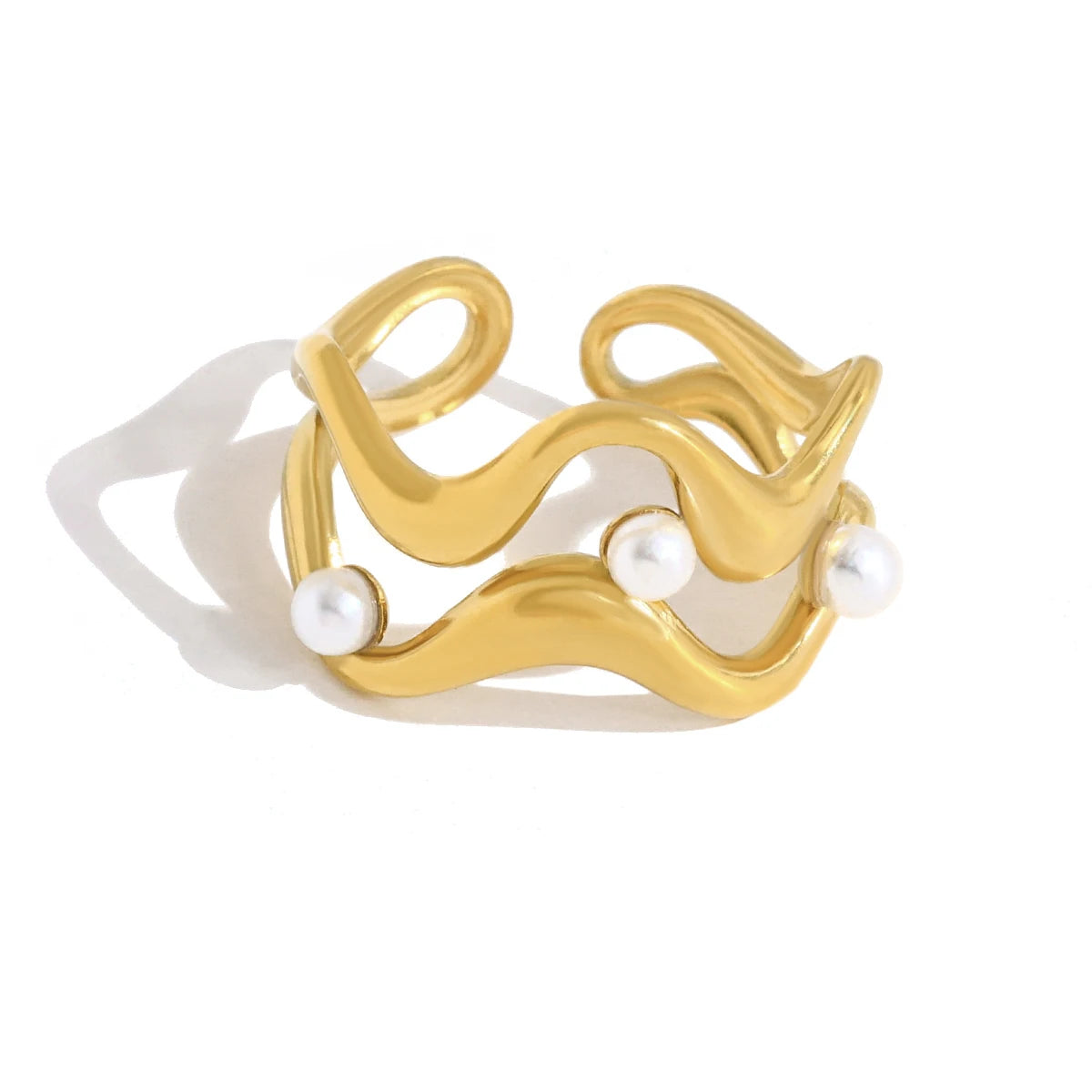 Bague vagues dorée – Acier inoxydable plaqué or 18K