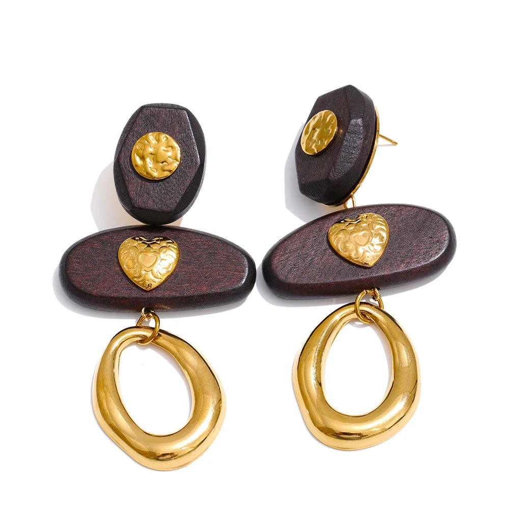 Boucles d’oreilles cœur & bois