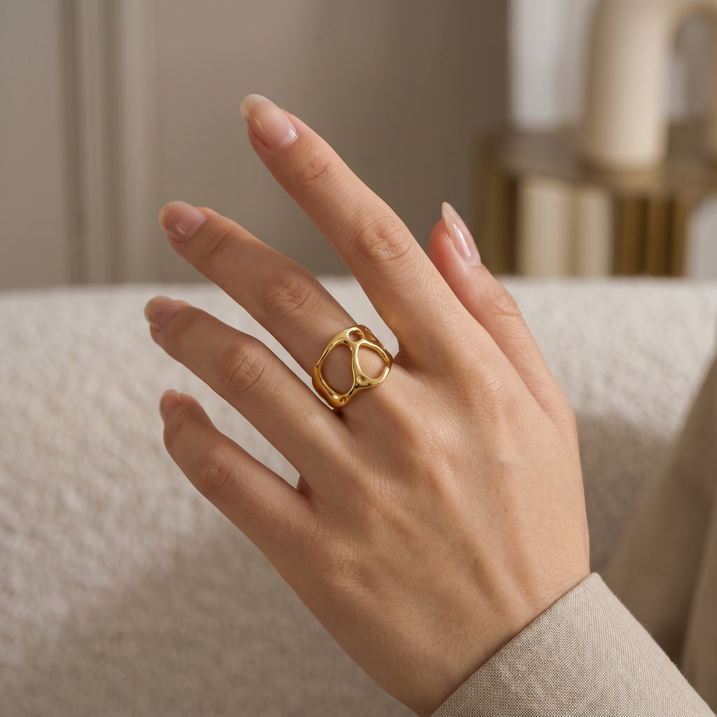 Bague ouverte géométrique ajourée