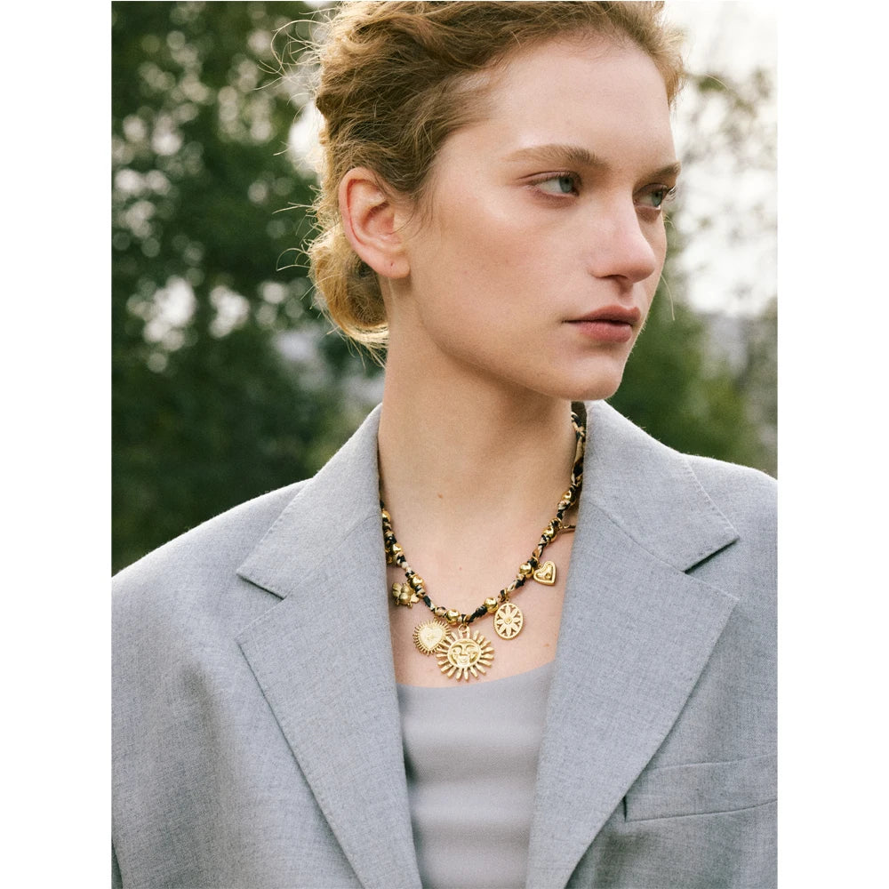Collier charms soleil & cœur