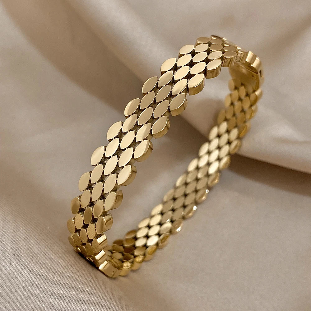 Bracelet Manchette étanche en motifs en acier inoxydable