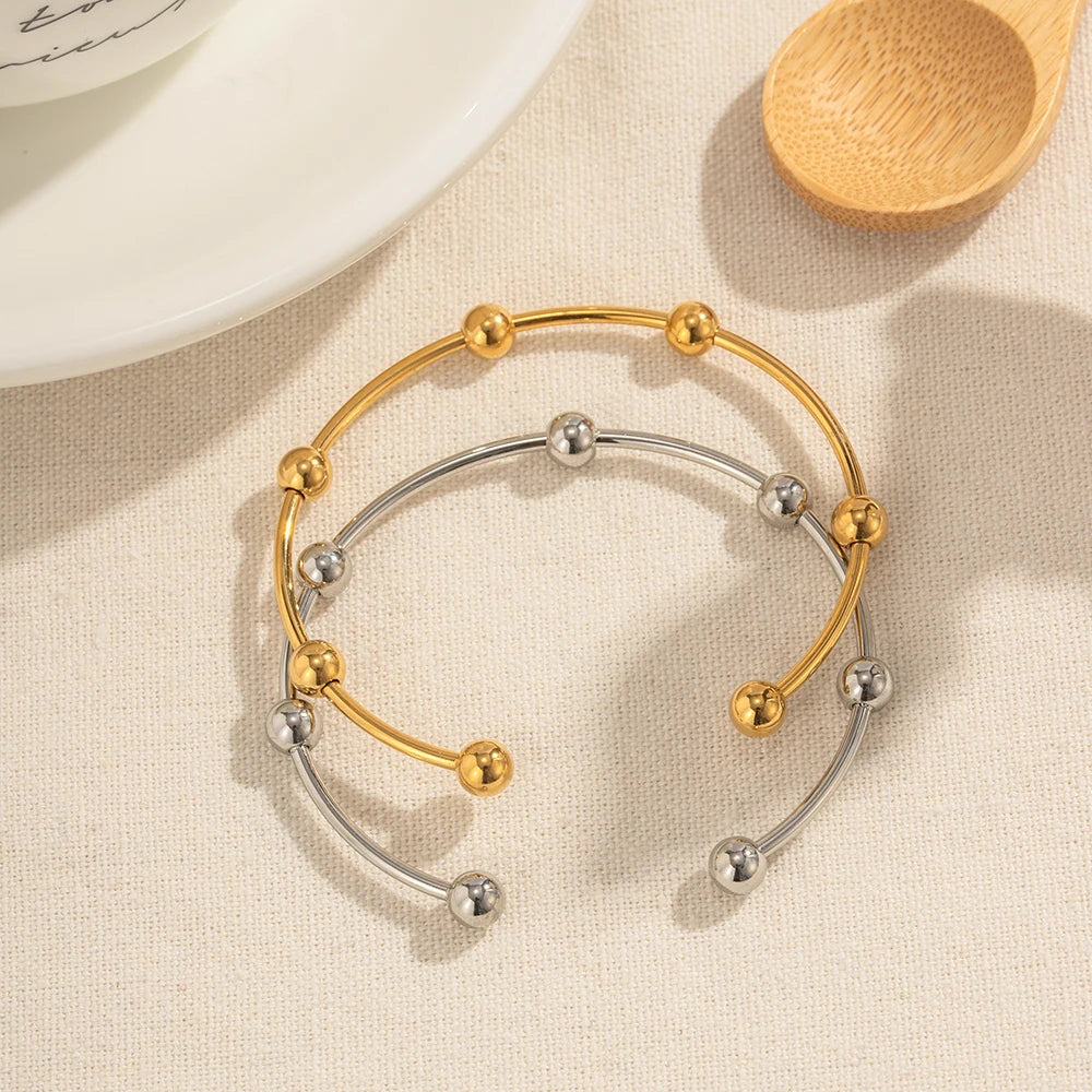 Bracelet ouvert multi-boules – Plaqué or 18K en acier inoxydable