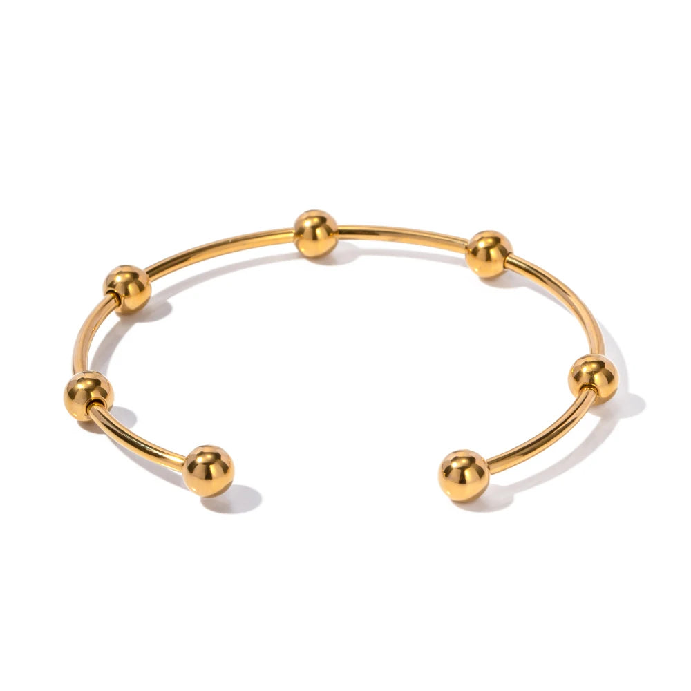 Bracelet ouvert multi-boules – Plaqué or 18K en acier inoxydable