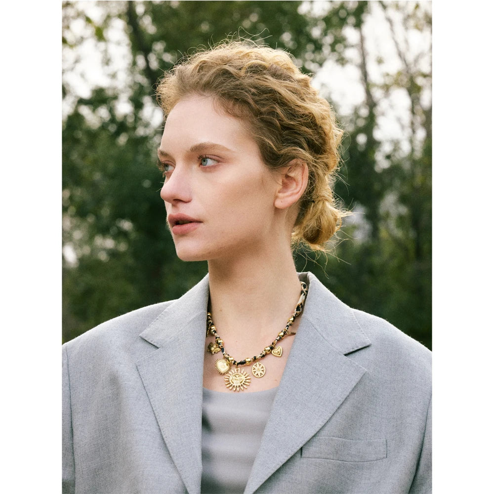 Collier charms soleil & cœur
