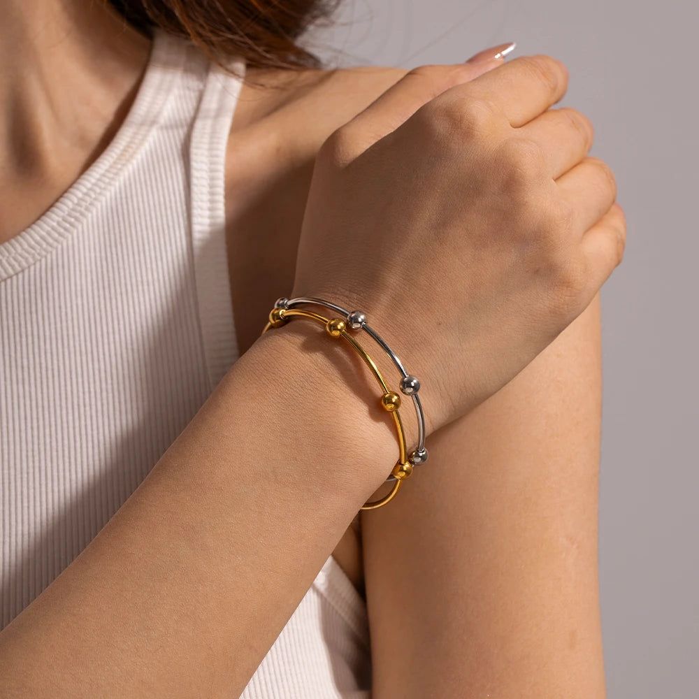 Bracelet ouvert multi-boules – Plaqué or 18K en acier inoxydable