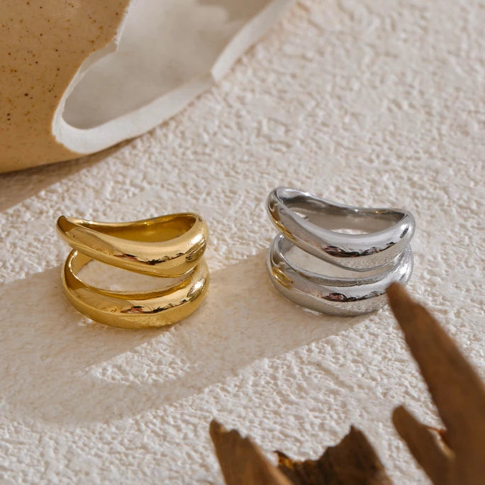 Bague double couche géométrique