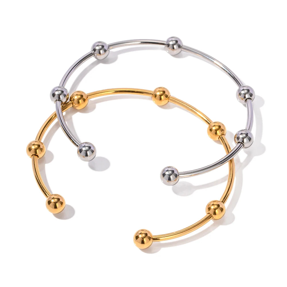 Bracelet ouvert multi-boules – Plaqué or 18K en acier inoxydable