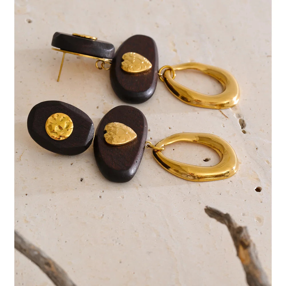 Boucles d’oreilles cœur & bois