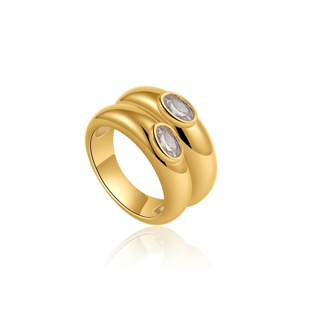 Bague Vintage – Double Cercle Plaqué Or avec Zircon