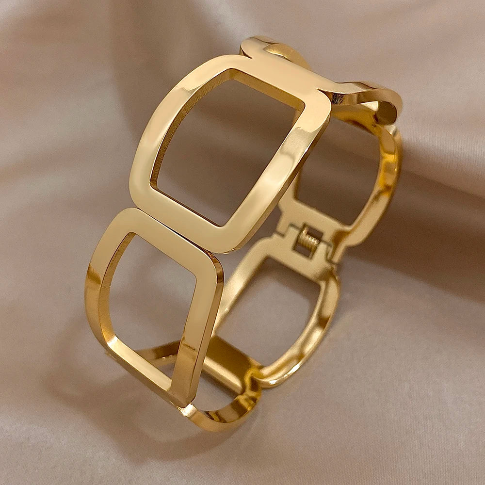 Bracelet Manchette Géométrique en acier inoxydable
