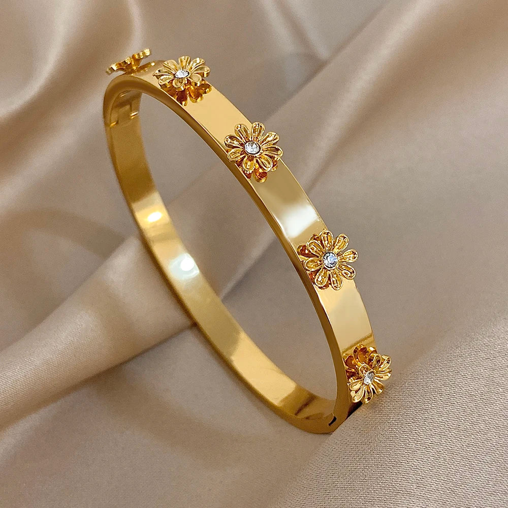 Bracelets de poignet en fleurs en acier inoxydable
