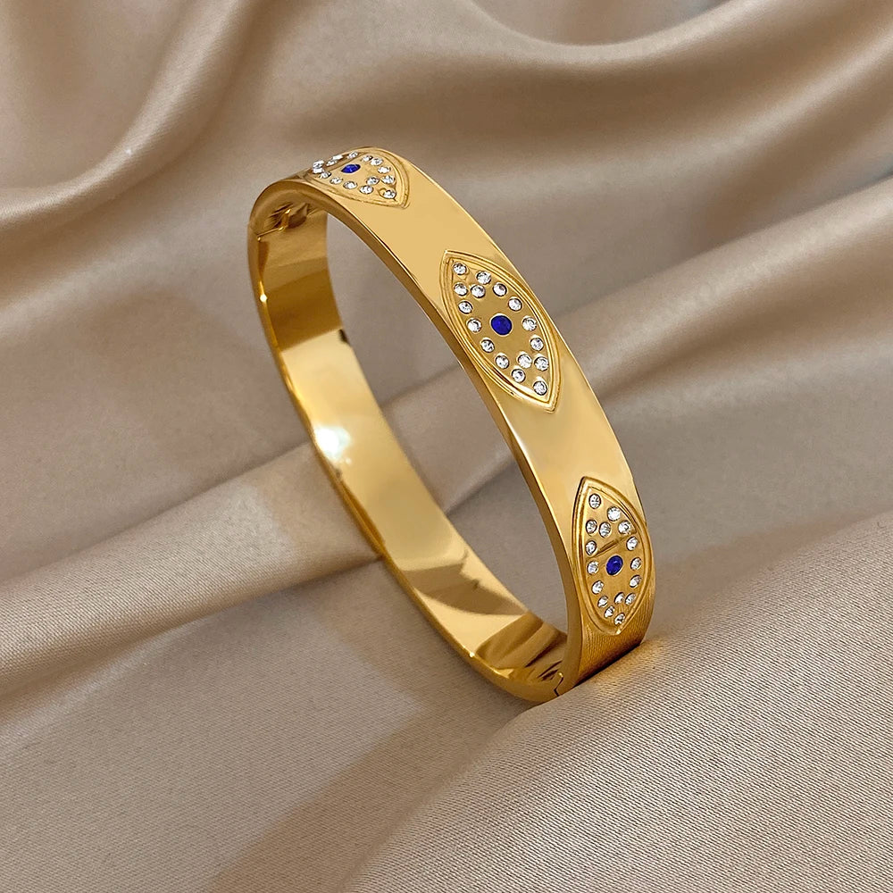 Bracelet Manchette mauvais œil en acier inoxydable