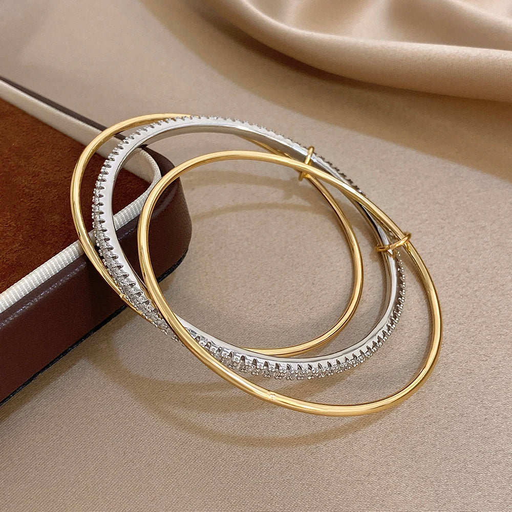Lot de 3 bracelets lisses bicolores en strass
