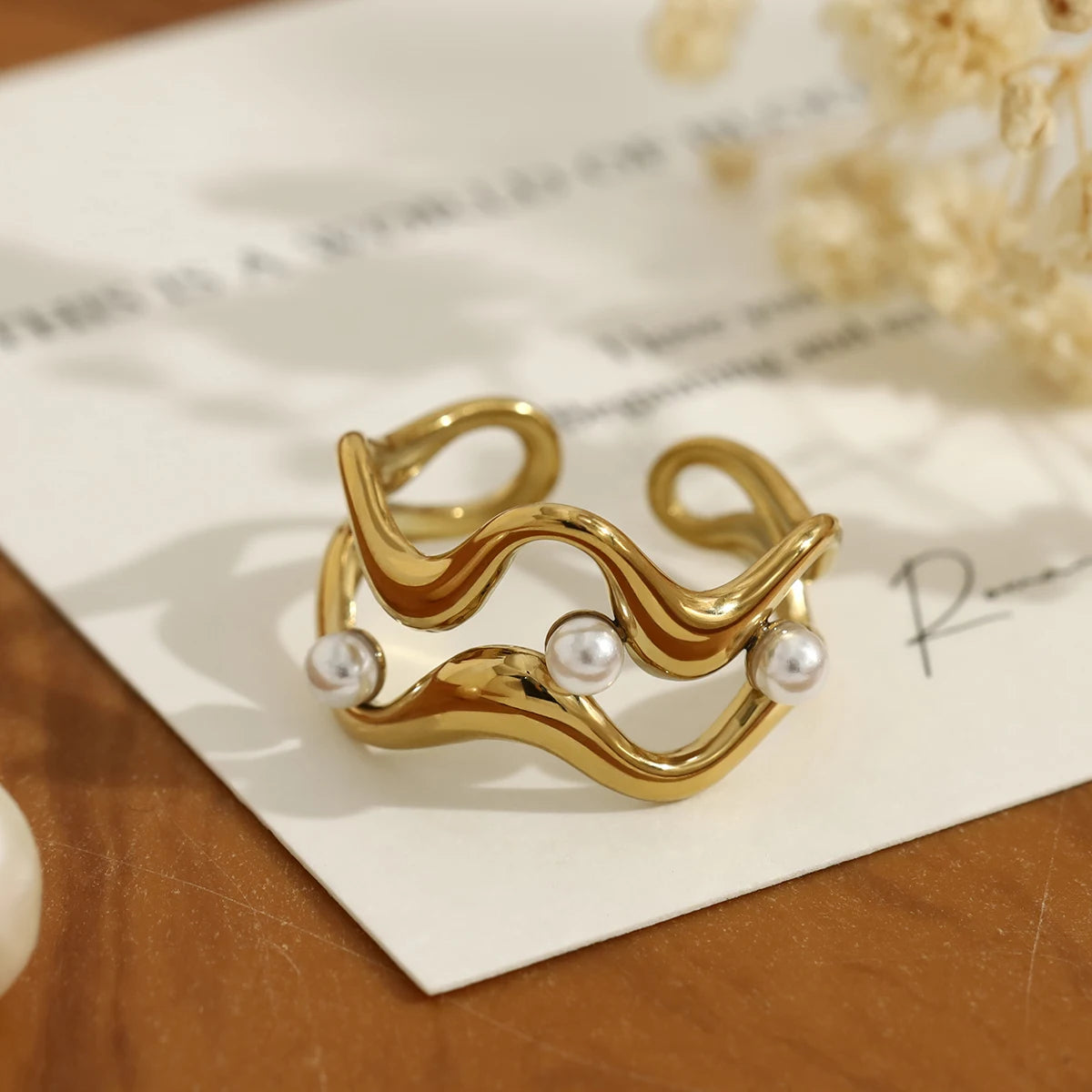 Bague vagues dorée – Acier inoxydable plaqué or 18K