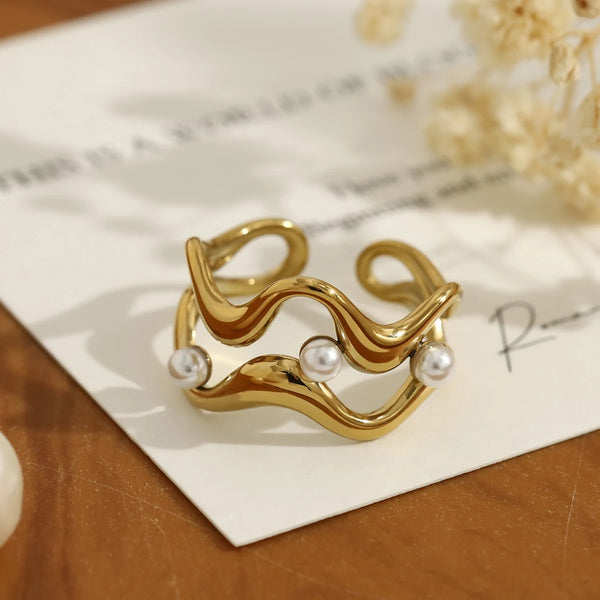 Bague vagues dorée – Acier inoxydable plaqué or 18K