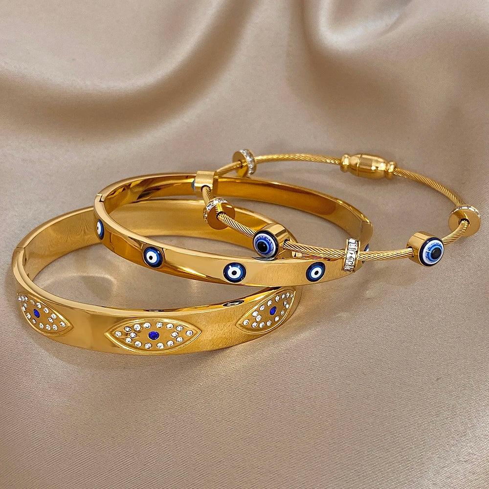 Bracelet Manchette mauvais œil en acier inoxydable