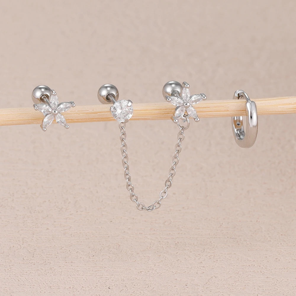 Lot de 3 boucles d’oreilles zircon