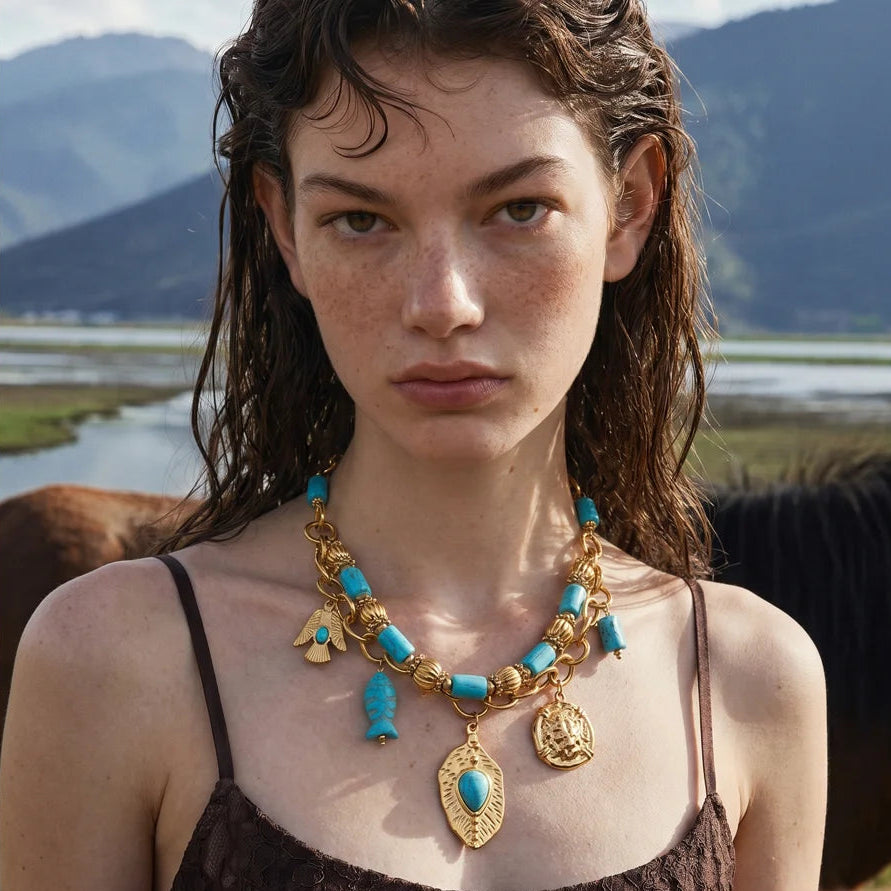 Collier turquoise & pendentif poisson