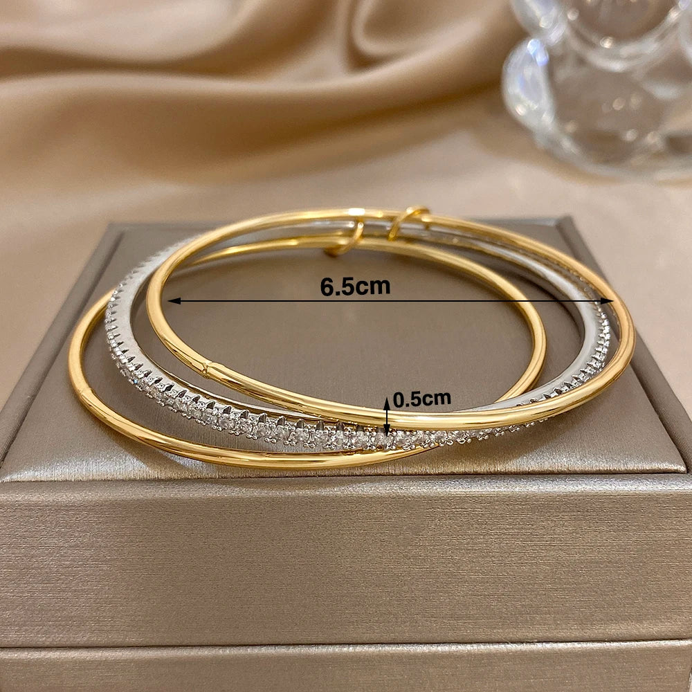 Lot de 3 bracelets lisses bicolores en strass