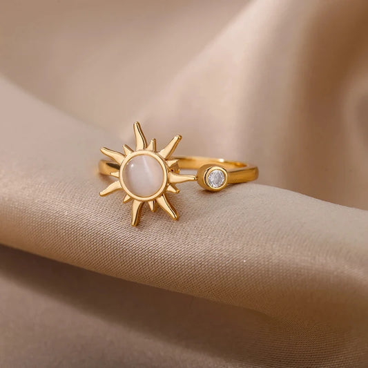 Bague Soleil En Plaqué Or 18K avec Zirconium
