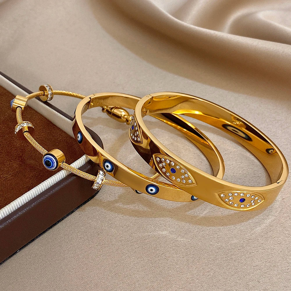 Bracelet Manchette mauvais œil en acier inoxydable