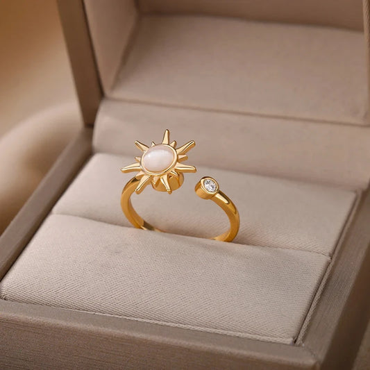 Bague Soleil En Plaqué Or 18K avec Zirconium