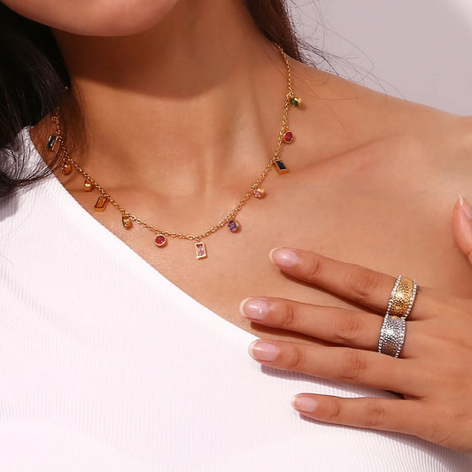 Collier de perles en zircone cubique en acier inoxydable