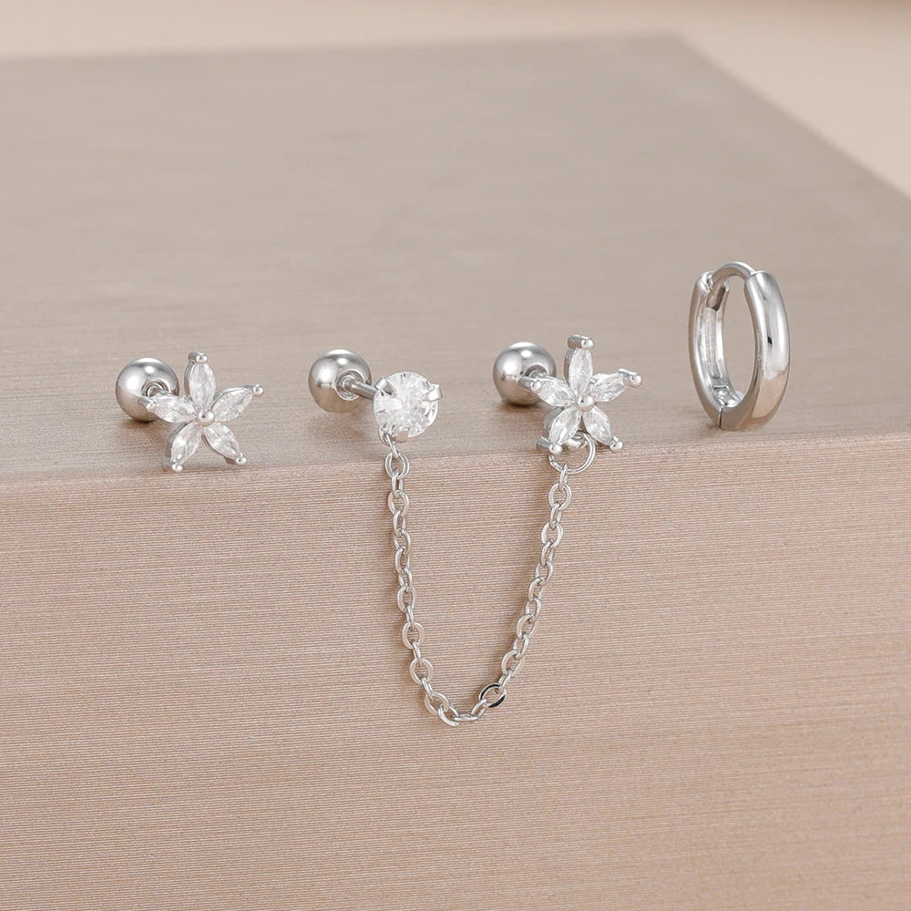 Lot de 3 boucles d’oreilles zircon