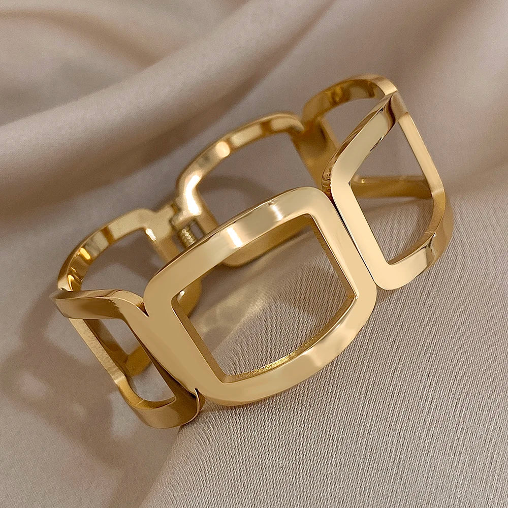 Bracelet Manchette Géométrique en acier inoxydable