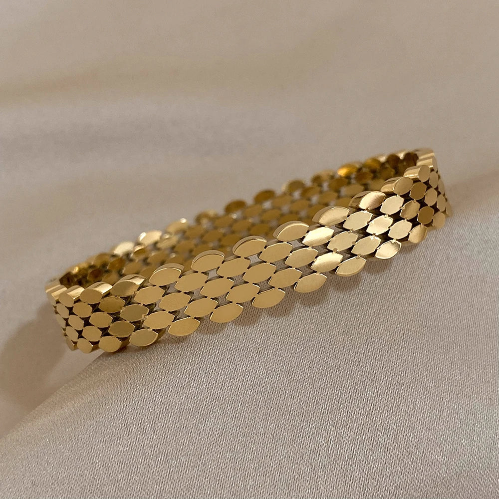 Bracelet Manchette étanche en motifs en acier inoxydable