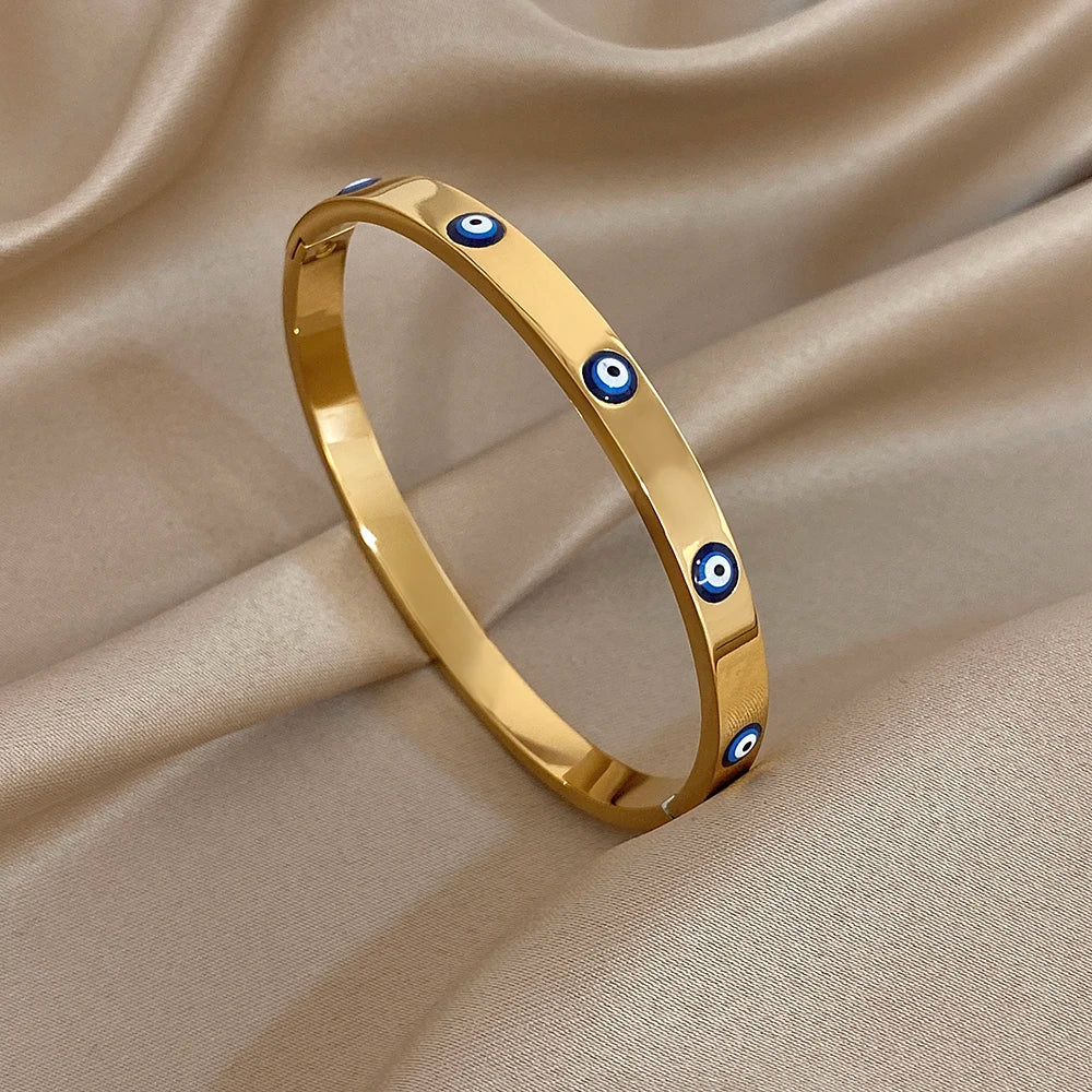 Bracelet Manchette mauvais œil en acier inoxydable