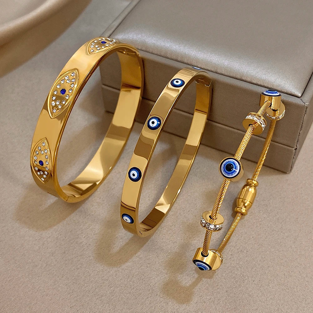 Bracelet Manchette mauvais œil en acier inoxydable