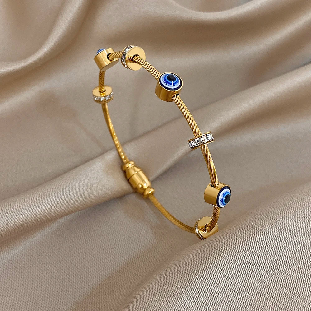 Bracelet Manchette mauvais œil en acier inoxydable