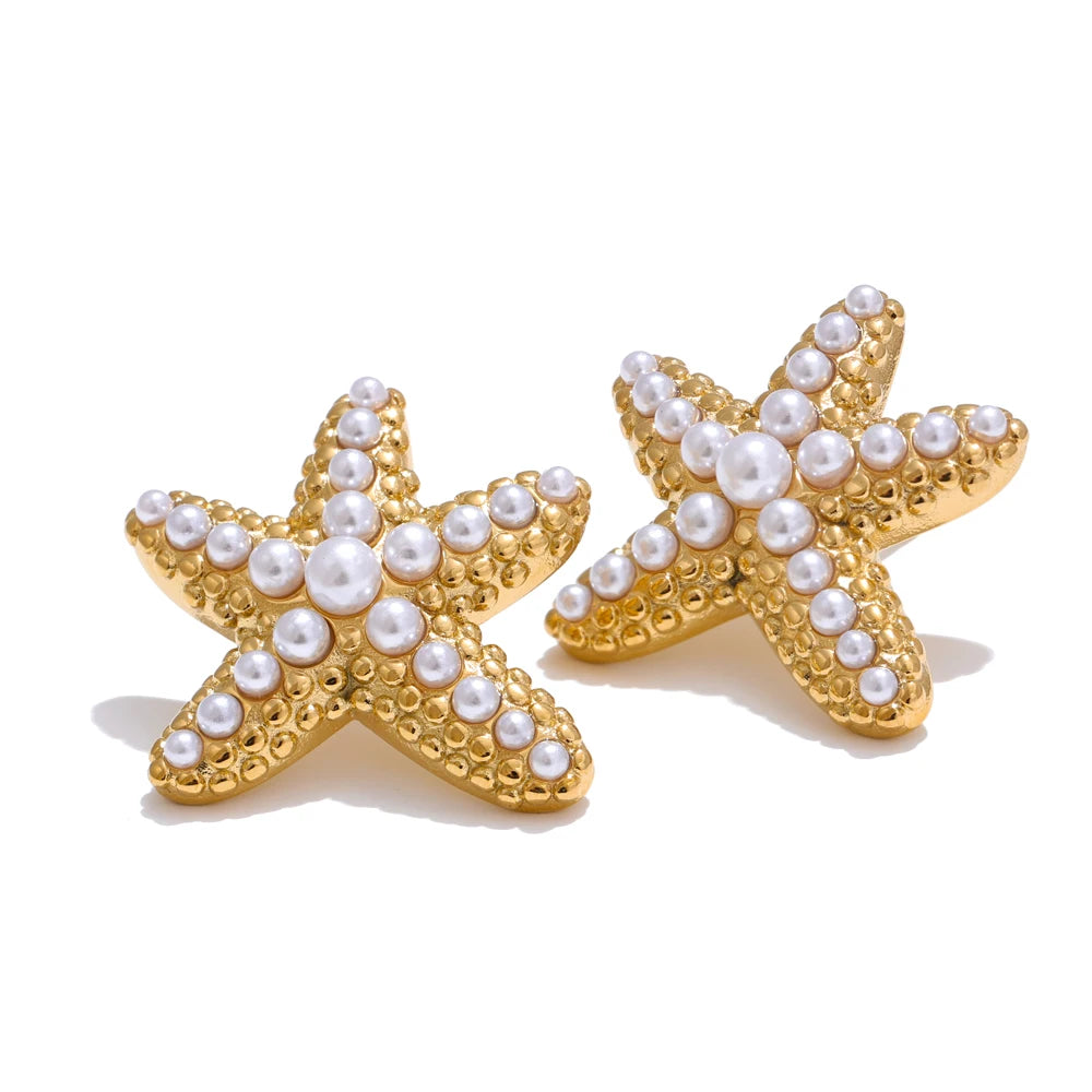 Boucles d’oreilles étoile de mer & perles
