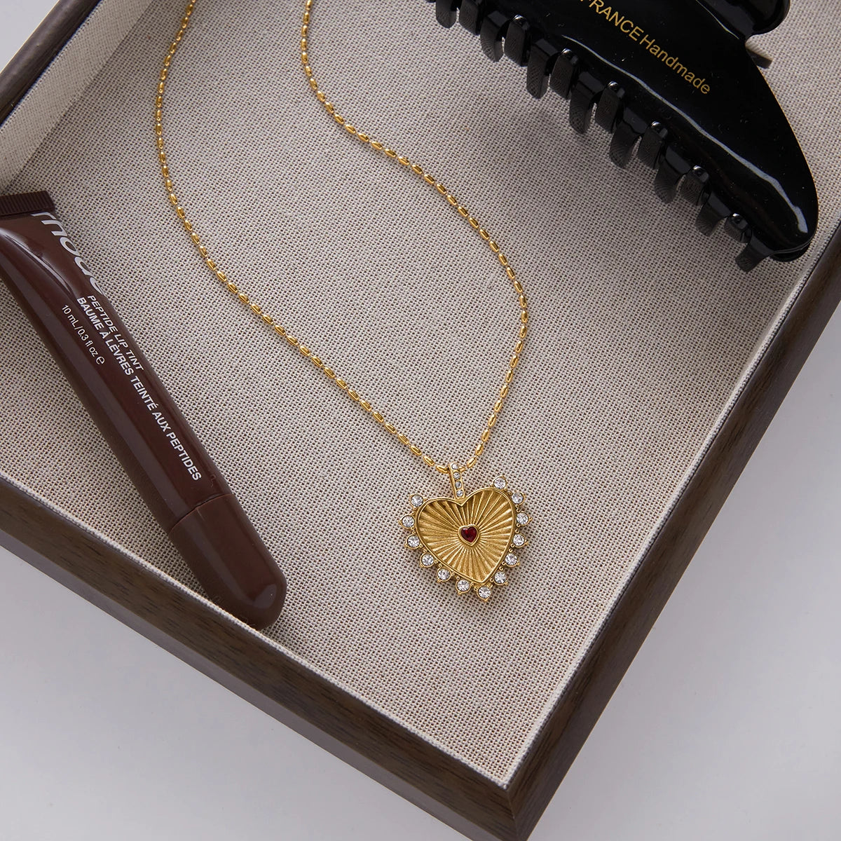 Collier cœur rouge strass