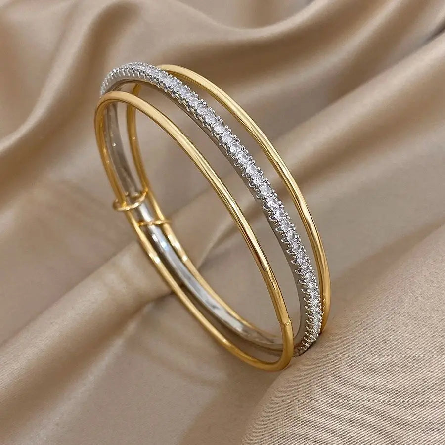 Lot de 3 bracelets lisses bicolores en strass
