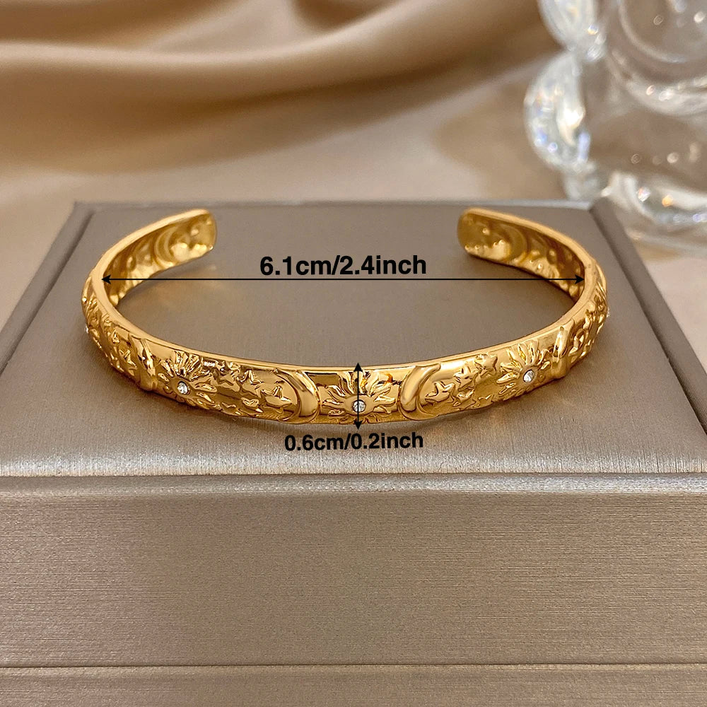 Bracelet Manchette Soleil, Lune & Étoile Plaqué Or