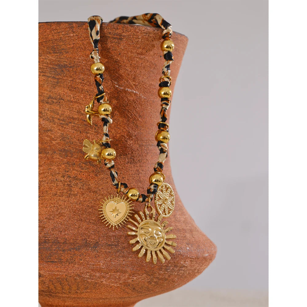 Collier charms soleil & cœur