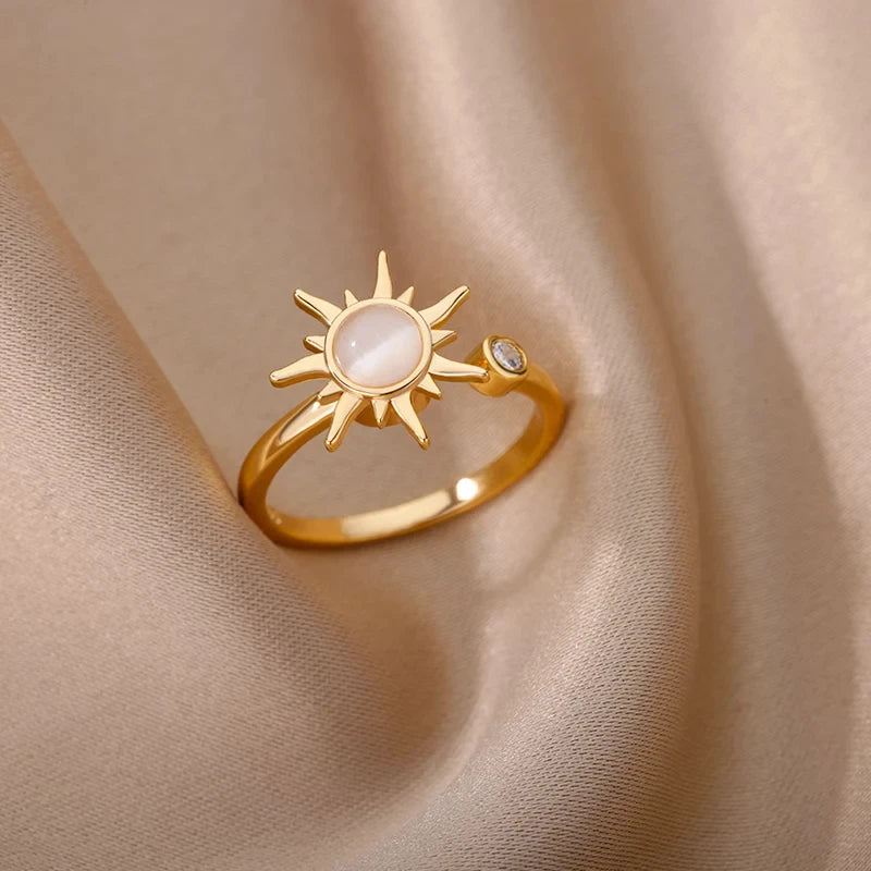 Bague Soleil En Plaqué Or 18K avec Zirconium