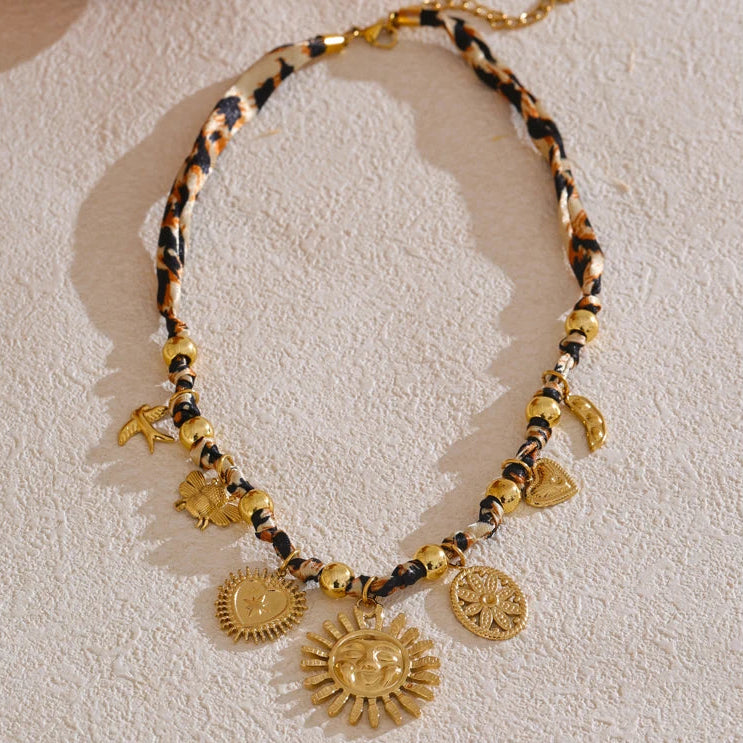 Collier charms soleil & cœur