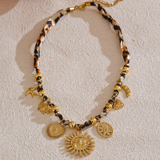 Collier charms soleil & cœur