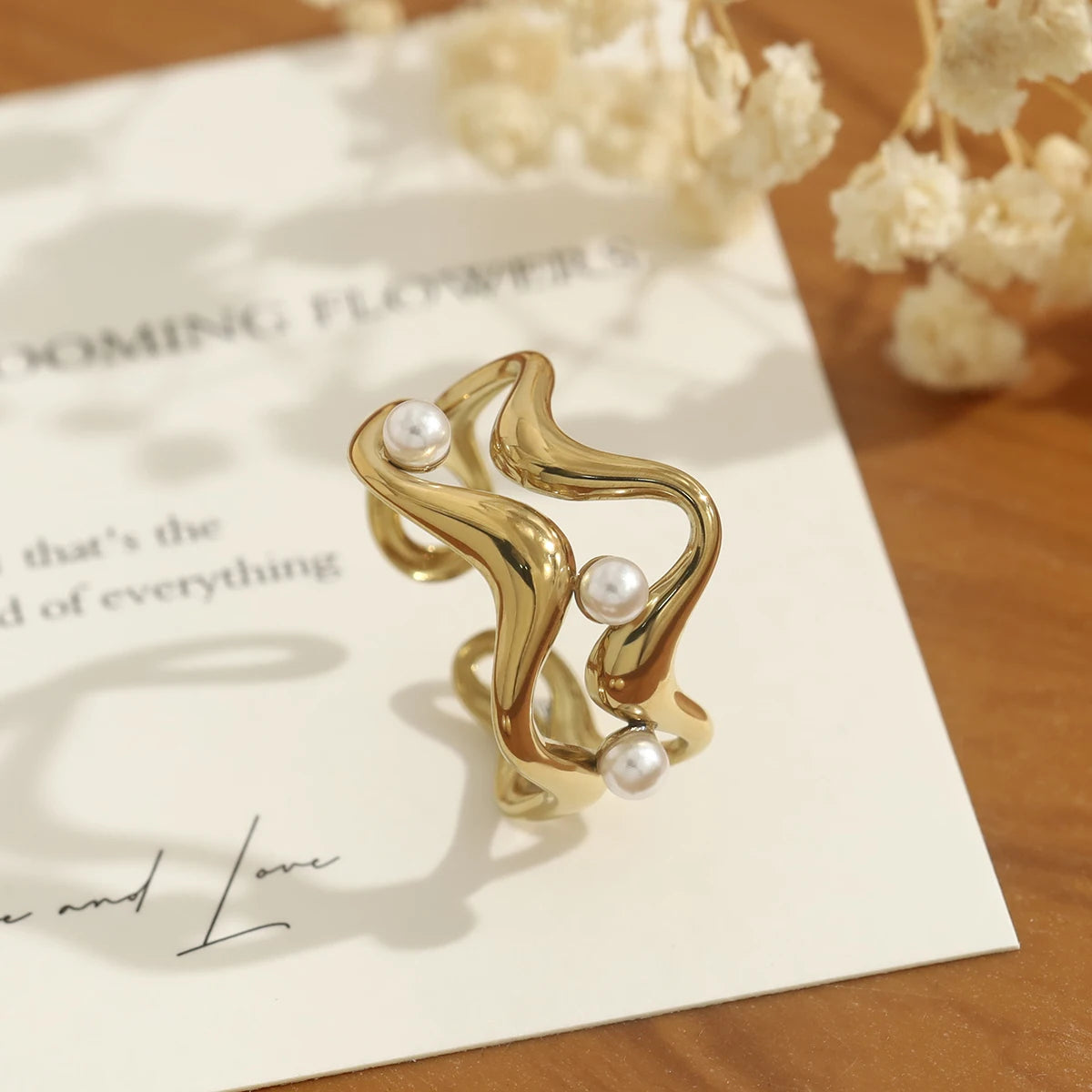 Bague vagues dorée – Acier inoxydable plaqué or 18K