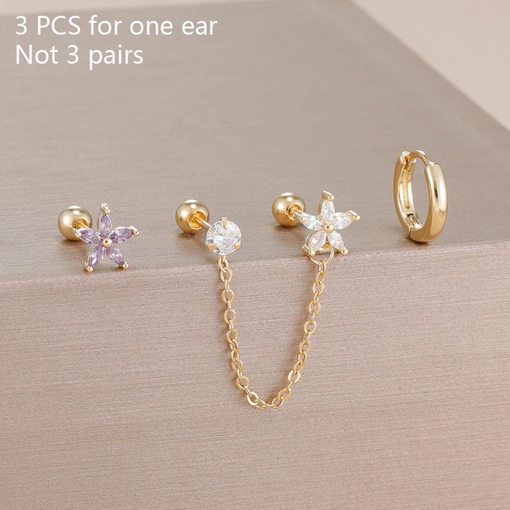 Lot de 3 boucles d’oreilles zircon