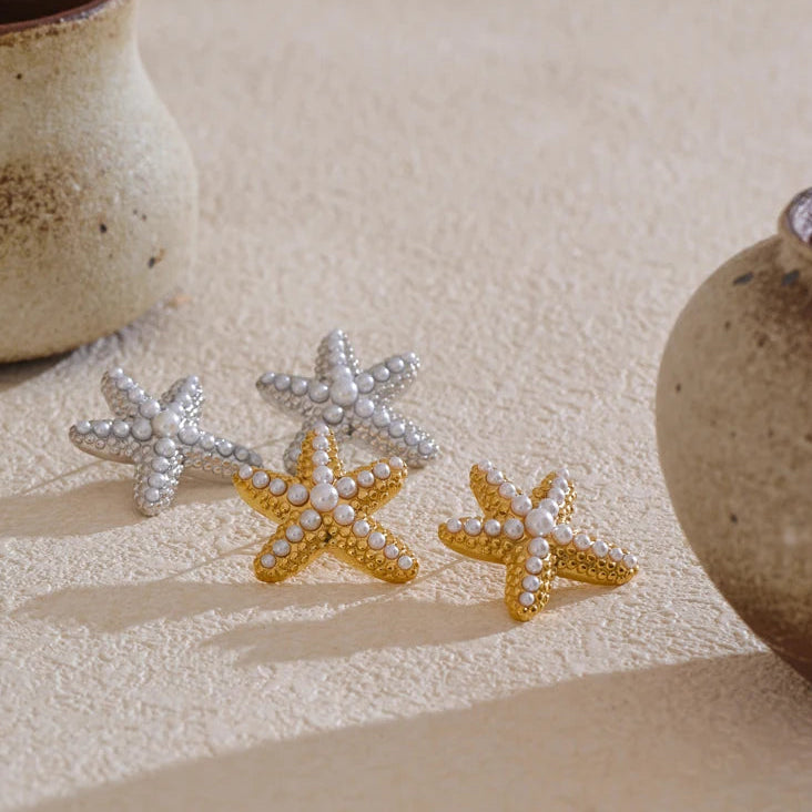 Boucles d’oreilles étoile de mer & perles