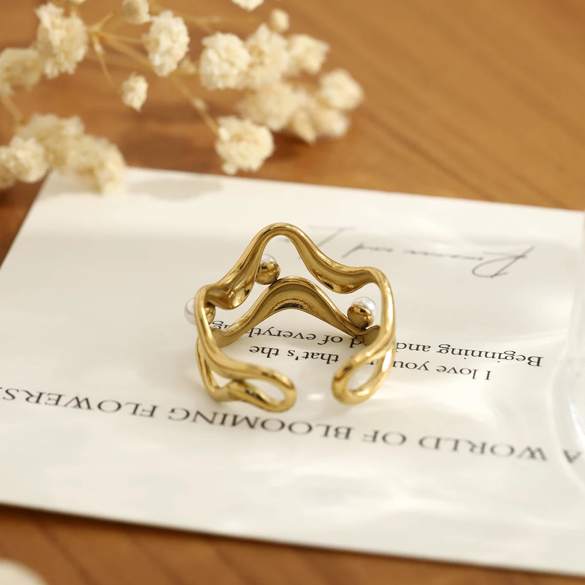 Bague vagues dorée – Acier inoxydable plaqué or 18K