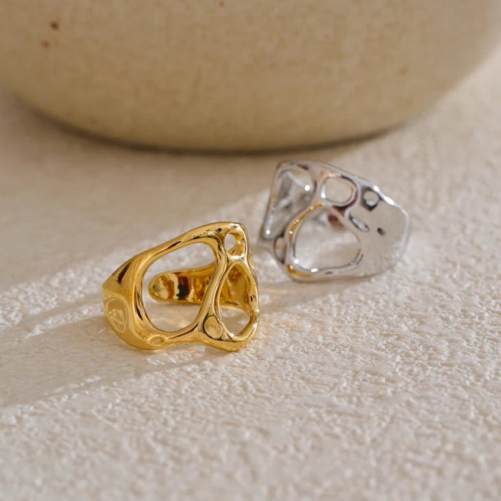 Bague ouverte géométrique ajourée