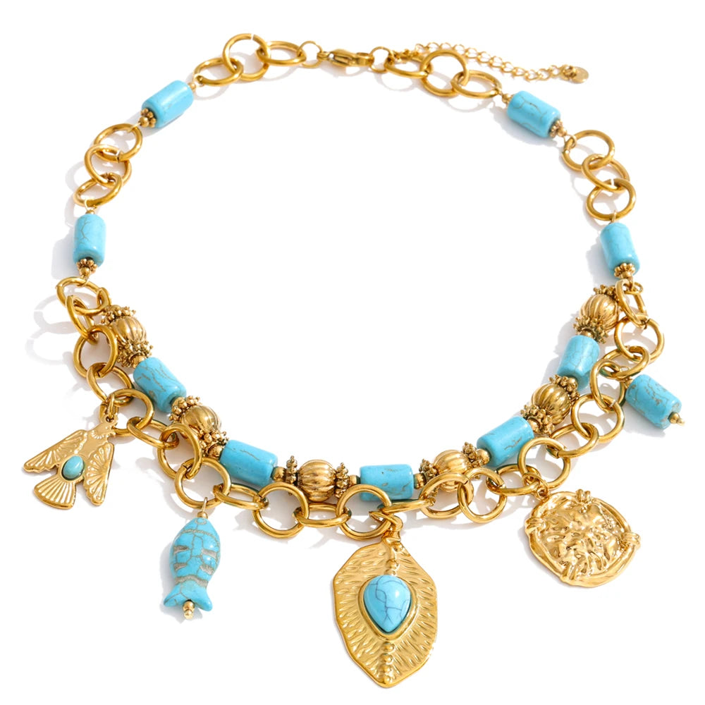 Collier turquoise & pendentif poisson